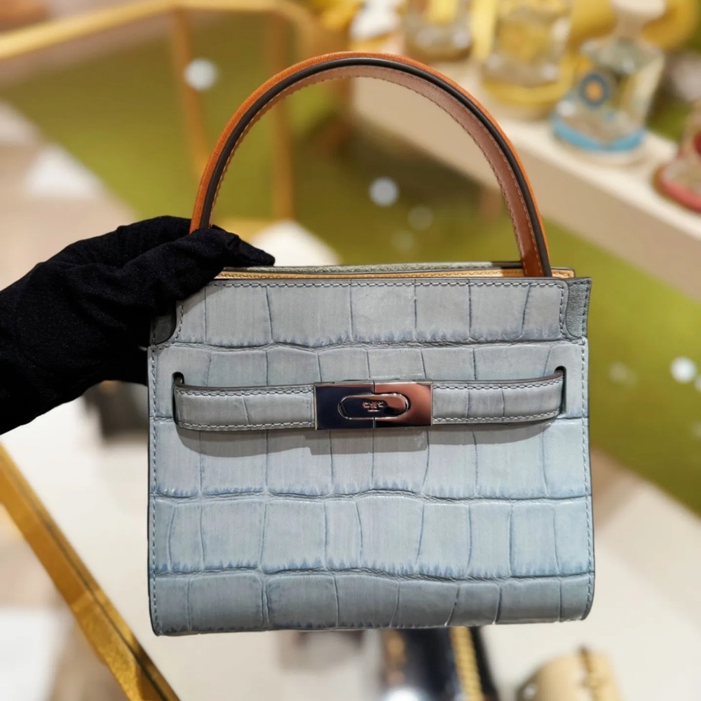 TORY BURCH PETITE LEE RADZIWILL CROC-EMBOSSED DOUBLE BAG